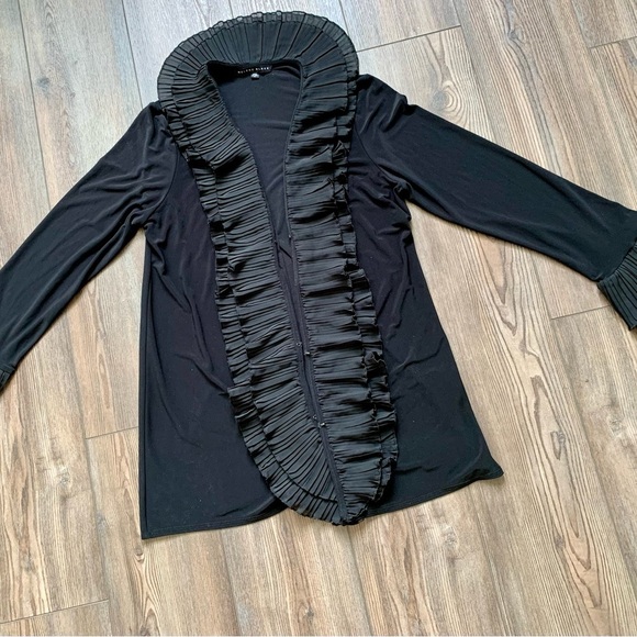 90’Ladies Black Ruffle front jacket L - Picture 3 of 9